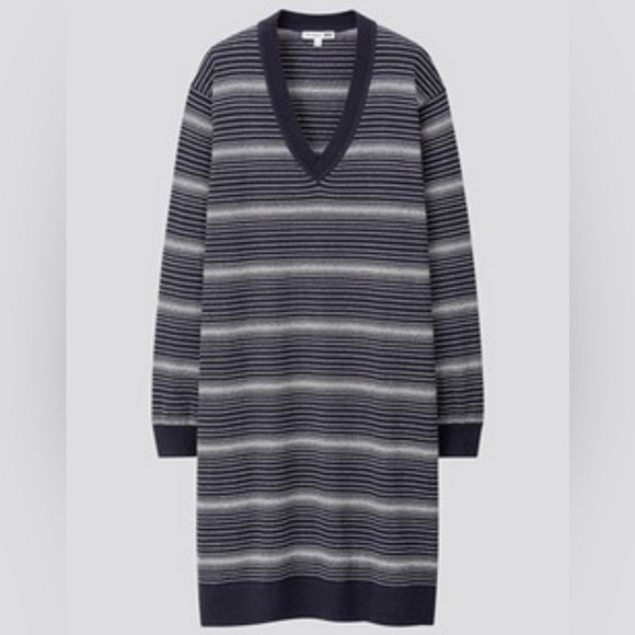 Uniqlo X JW Anderson V-Neck Linen blend Blue striped dress size small - Picture 1 of 9